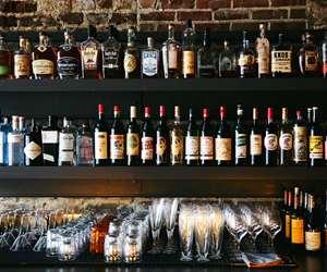 bar bottles and glassware
